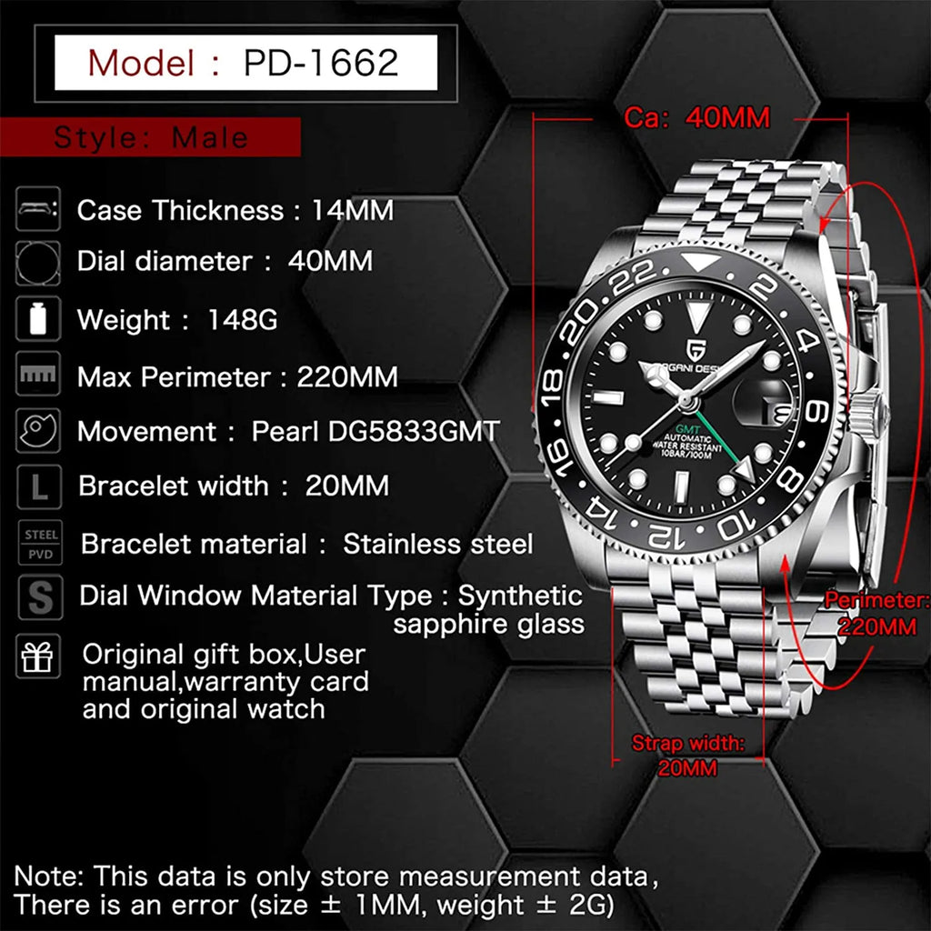 Pagani Design PD-1662 GMT Bruce Wayne 40MM Men's Automatic