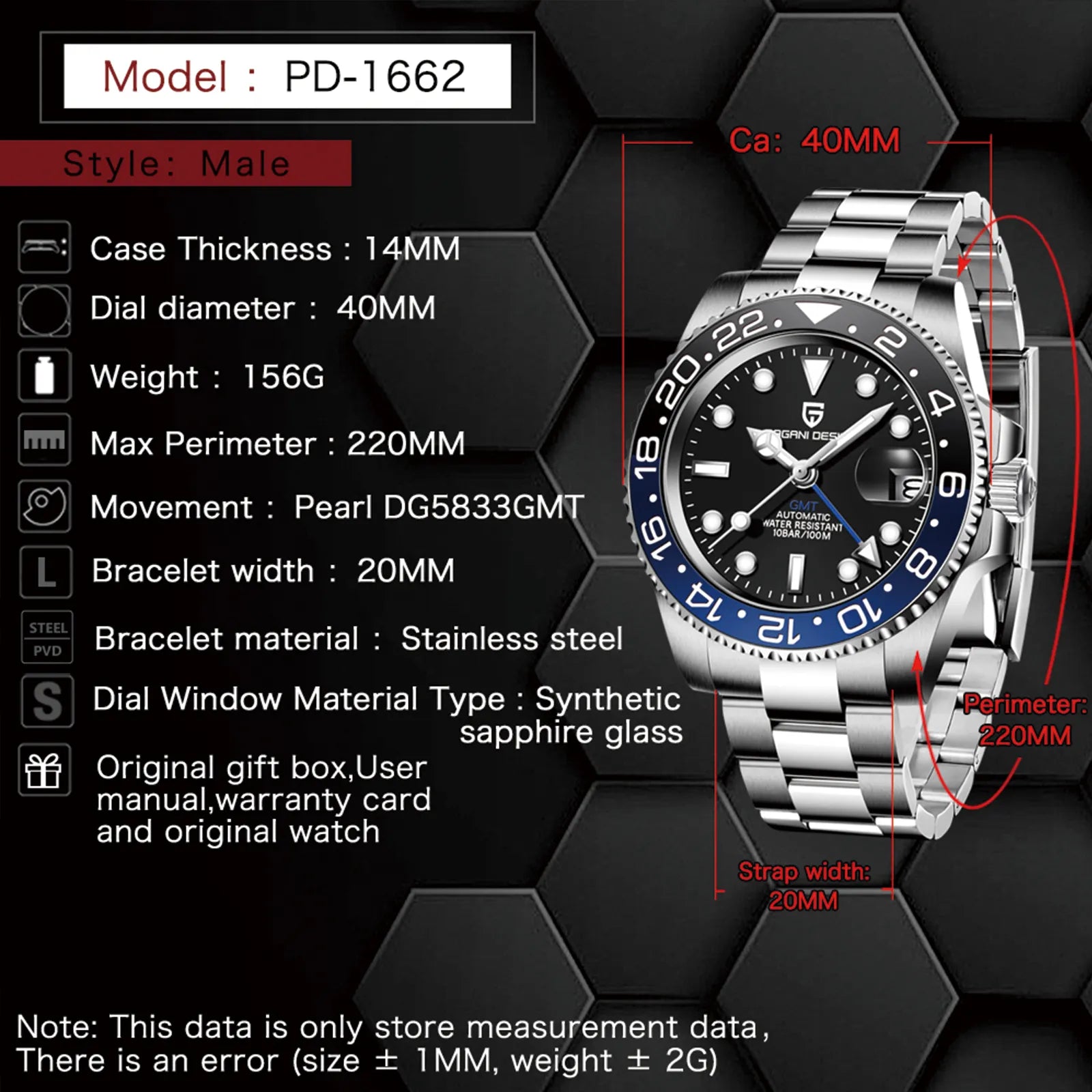 Pagani Design GMT Batman Automatic Men's watch PD-1662-BB
